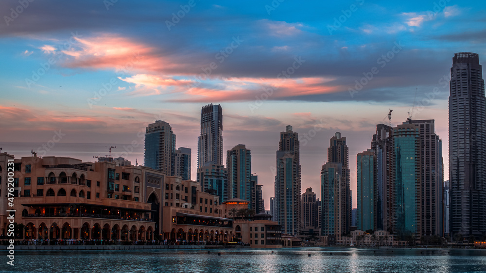 Wall mural Dubai, United Arab Emirates, busiest city with tourism and first Arab city with skyscrapers - Wall murals
