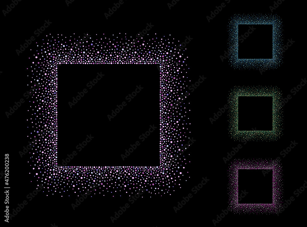 Poster set, collection of colorful square dot frames. rectangle frame made of uneven tiny dots, beads, hand
