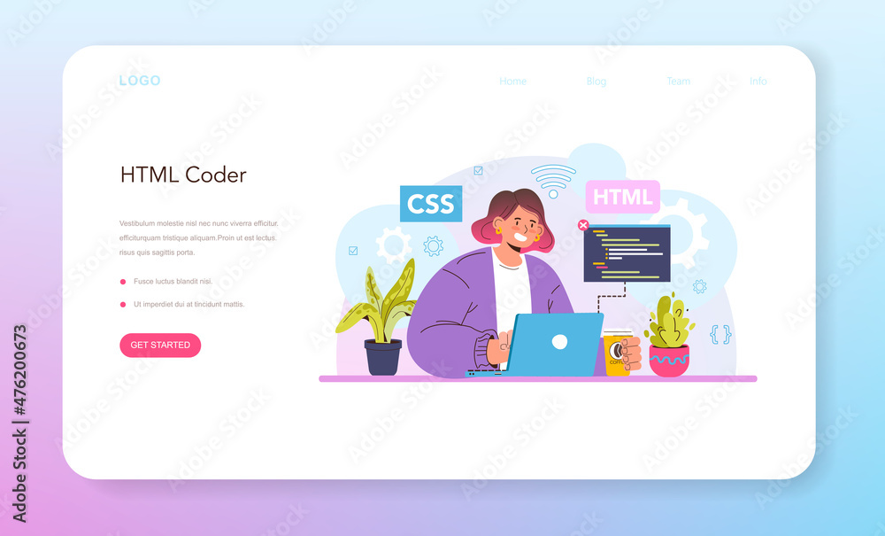 Aufkleber website development web banner or landing page. html coding