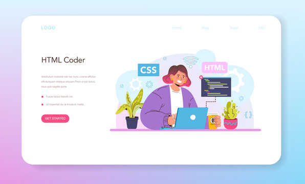 Website development web banner or landing page. HTML coding