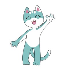 cute happy blue cat smiling and waving