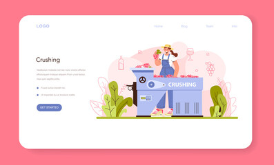 Wine production web banner or landing page. Grape selection and processing