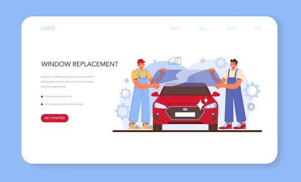 Car repair service web banner or landing page. Automobile window
