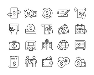 Banking and Money Icons - Vector Line Icons. Editable Stroke. Vector Graphic