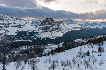 Pharaoh peaks and Egypt lake area covered in snow, Banff, Canada