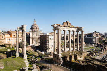 Naklejka premium Ruins of Forum Romanum on Capitolium hill in Rome, Italy Roman ruins