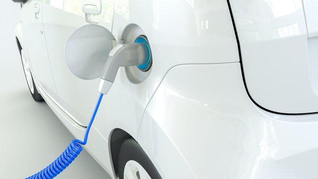 White Electric car charging close up