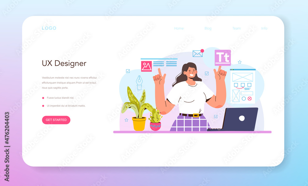 Poster ux designer web banner or landing page. app interface improvement.