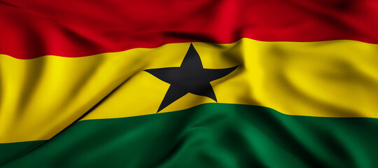 Waving flag concept. National flag of the Republic of Ghana. Waving background. 3D rendering.