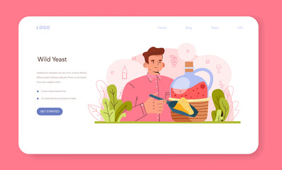 Wine production web banner or landing page. Grape wine in a bottle or glass