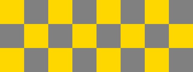 Fototapeta premium Checkerboard banner. Grey and Gold colors of checkerboard. Big squares, big cells. Chessboard, checkerboard texture. Squares pattern. Background.