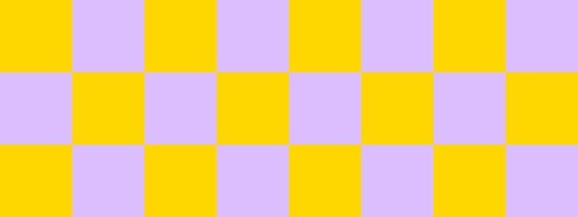 Checkerboard banner. Lavender and Gold colors of checkerboard. Big squares, big cells. Chessboard, checkerboard texture. Squares pattern. Background.