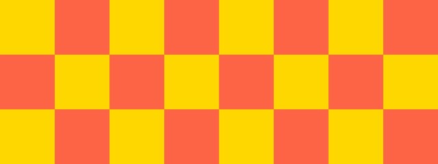 Checkerboard banner. Tomato and Gold colors of checkerboard. Big squares, big cells. Chessboard, checkerboard texture. Squares pattern. Background.
