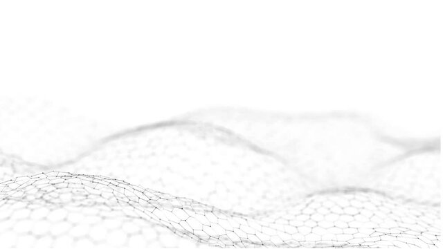 Futuristic white hexagon dynamic wave. Futuristic honeycomb concept. Digital technology webflow. Big data visualization. 3D rendering.