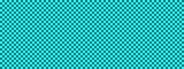 Checkerboard banner. Teal and Cyan colors of checkerboard. Small squares, small cells. Chessboard, checkerboard texture. Squares pattern. Background.