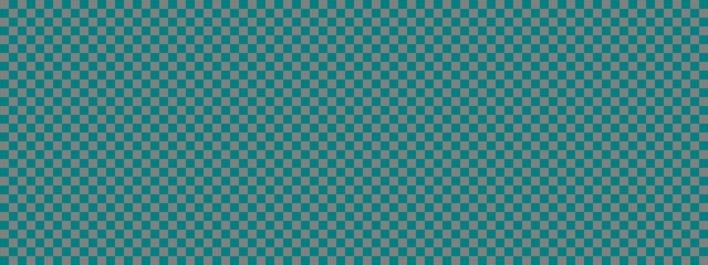 Checkerboard banner. Teal and Grey colors of checkerboard. Small squares, small cells. Chessboard, checkerboard texture. Squares pattern. Background.