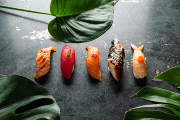 sushi set on the stone background