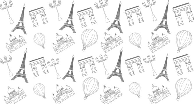 Seamless pattern with french landmark, Paris, vector illustration