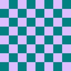 Checkerboard 8 by 8. Teal and Lavender colors of checkerboard. Chessboard, checkerboard texture. Squares pattern. Background.