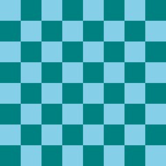 Checkerboard 8 by 8. Teal and Sky blue colors of checkerboard. Chessboard, checkerboard texture. Squares pattern. Background.