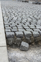 streets layered with block or Belgian block, decorative stone paving, construction site