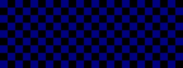 Fototapeta premium Checkerboard banner. Black and Navy colors of checkerboard. Small squares, small cells. Chessboard, checkerboard texture. Squares pattern. Background.