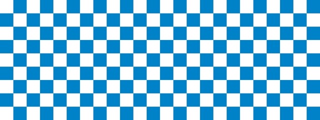 Checkerboard banner. Blue and White colors of checkerboard. Small squares, small cells. Chessboard, checkerboard texture. Squares pattern. Background.