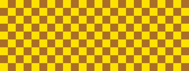 Checkerboard banner. Brown and Yellow colors of checkerboard. Small squares, small cells. Chessboard, checkerboard texture. Squares pattern. Background.