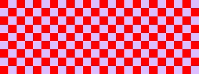 Checkerboard banner. Lavender and Red colors of checkerboard. Small squares, small cells. Chessboard, checkerboard texture. Squares pattern. Background.