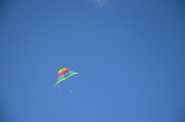 Fototapeta na wymiar colorful kite flying in the blue sky