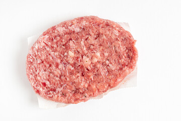  Raw minced homemade cutlets, on the white background