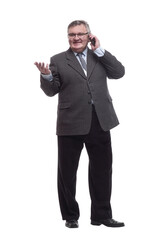 Fototapeta premium in full growth.business man with a smartphone.