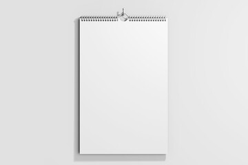 hanging blank clean corporate portrait wall wire bound binding calendar realistic paper mock up front view clay 3d rendering 3d illustration - obrazy, fototapety, plakaty