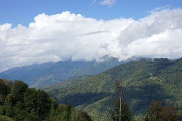 Mountain landscape. Rosa Khutor. Krasnaya Polyana. Russia. Sochi. Autumn 2021.