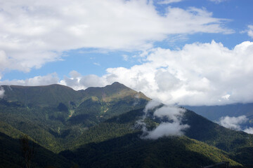 Mountain landscape. Rosa Khutor. Krasnaya Polyana. Russia. Sochi. Autumn 2021.