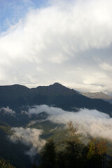 Mountain landscape. Rosa Khutor. Krasnaya Polyana. Russia. Sochi. Autumn 2021.