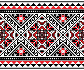 Hutsul Pisanky - traditional Ukrainian Easter eggs vector seamless long horizontal pattern, decorative background with stars and geometric shapes
