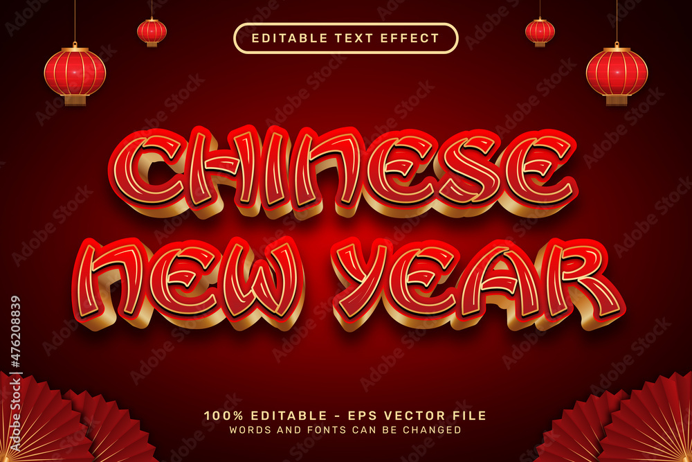 Aufkleber chinese new year 3d text effect and editable text effect