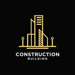 Vektor template logo konstruksi rumah dan bangunan, arsitek modern, dengan gaya garis