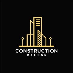 Vektor template logo konstruksi rumah dan bangunan, arsitek modern, dengan gaya garis