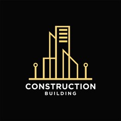 Vektor template logo konstruksi rumah dan bangunan, arsitek modern, dengan gaya garis