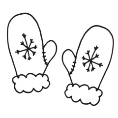 Christmas mittens. Black and white doodle.