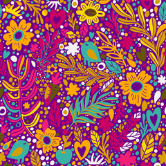 Floral seamless pattern with flowers, leaves