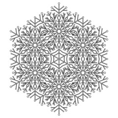 Round snowflake. Abstract winter ornament. Black and white snowflake