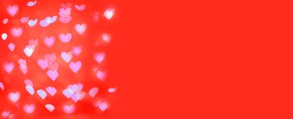 red blurred background with hearts valentines day,copy space ,banner