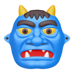 節分のイラスト素材　鬼のお面　強面　青
