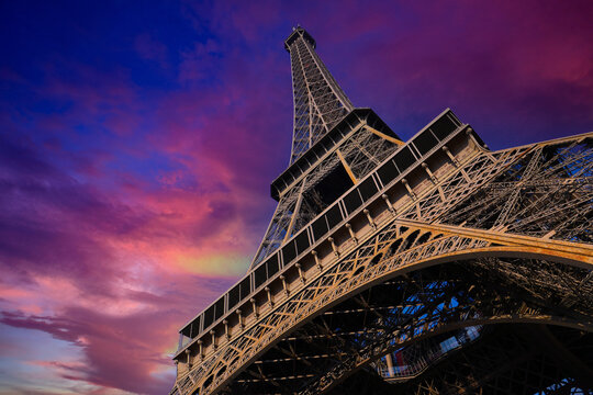 Eiffel tower and cloudy sky, Paris, France. High quality photo