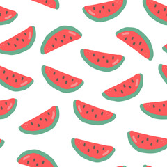 Seamless watermelons pattern on white background. Hand drawn background. Flat design.