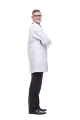 confident young doctor with a stethoscope. isolated on a white