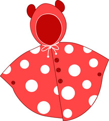 Children's red raincoat with white polka dots. Vector drawing.
